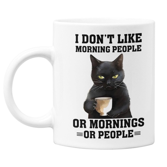 Funny Cat Mug White Ceramic Coffee "I dont like morning people" - Picture 1 of 1